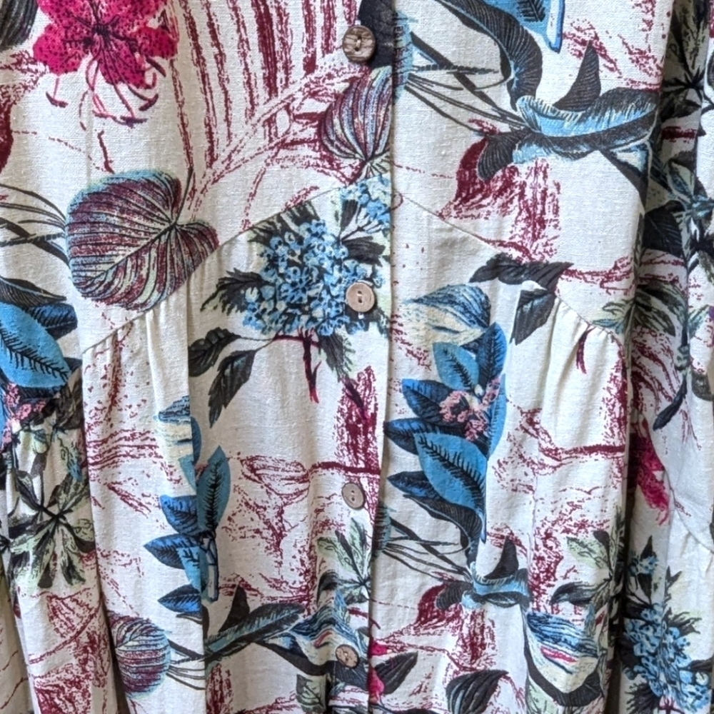 Unbranded Tropical Print Banded Collar Buttoned Shirt Front Plus Size Dress (3X) - Picture 6 of 7